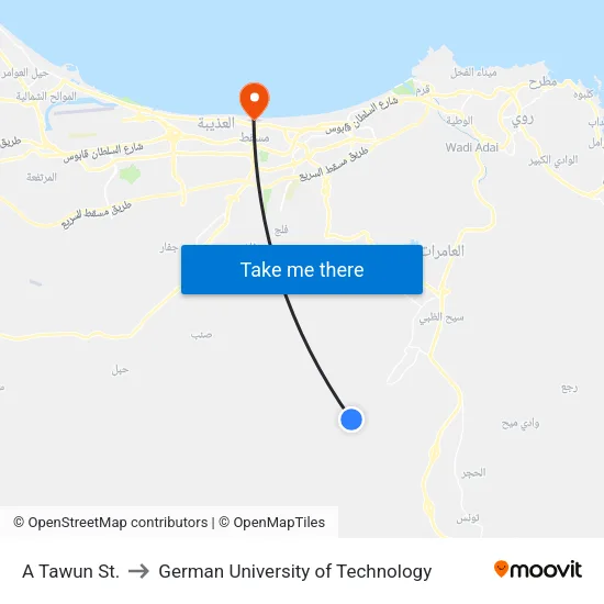 A Tawun St. to German University of Technology map