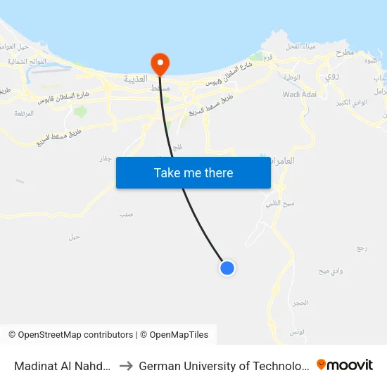 Madinat Al Nahdah to German University of Technology map