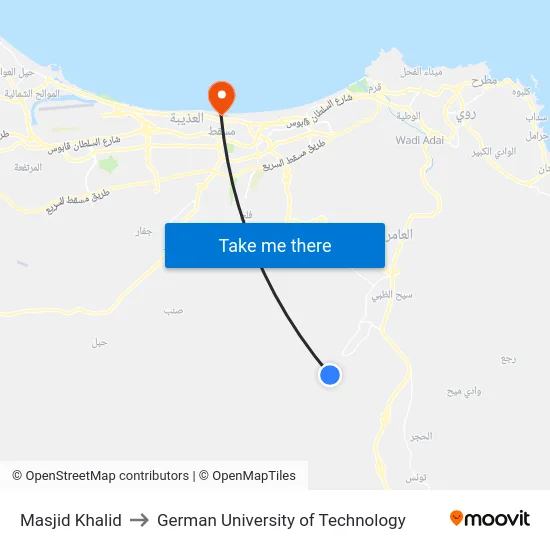 Masjid Khalid to German University of Technology map