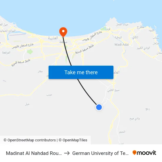 Madinat Al Nahdad Roundabout to German University of Technology map
