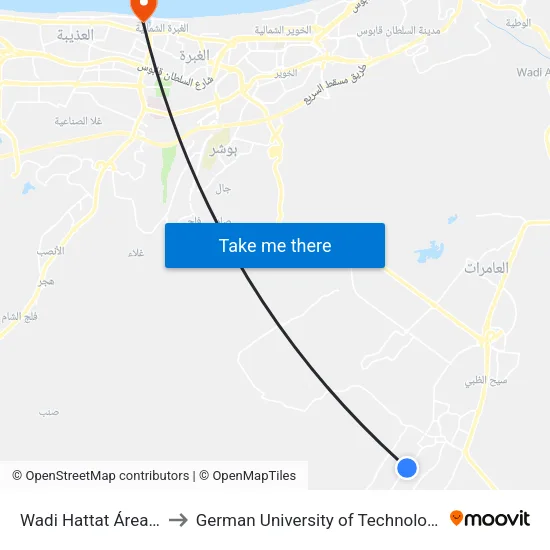 Wadi Hattat Área 6 to German University of Technology map
