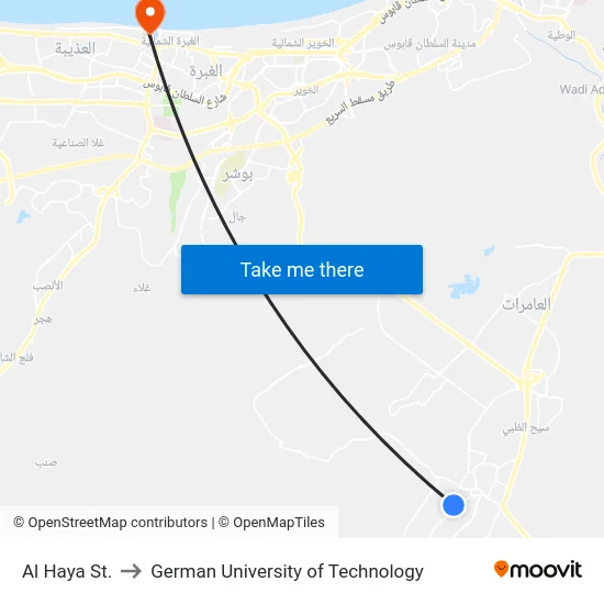 Al Haya St. to German University of Technology map