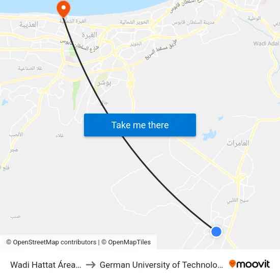 Wadi Hattat Area 3 to German University of Technology map