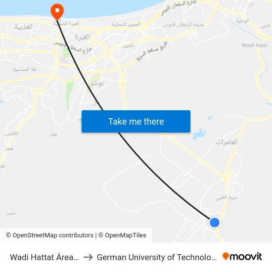 Wadi Hattat Área 2 to German University of Technology map