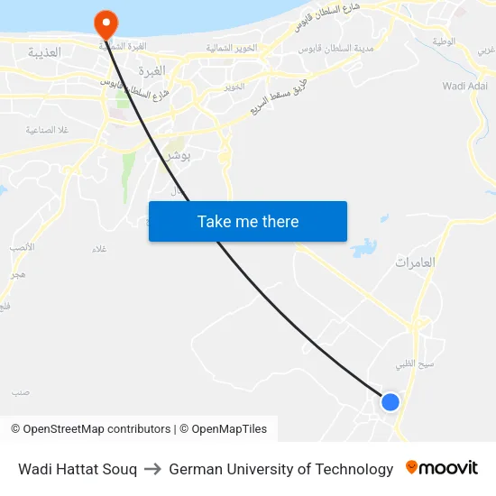 Wadi Hattat Souq to German University of Technology map