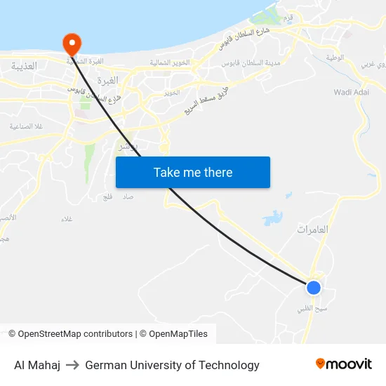 Al Mahaj to German University of Technology map