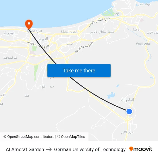 Al Amerat Garden to German University of Technology map