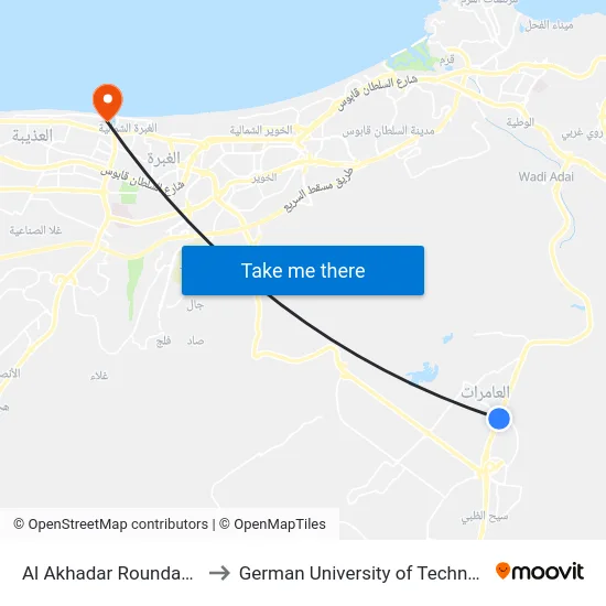 Al Akhadar Roundabout to German University of Technology map
