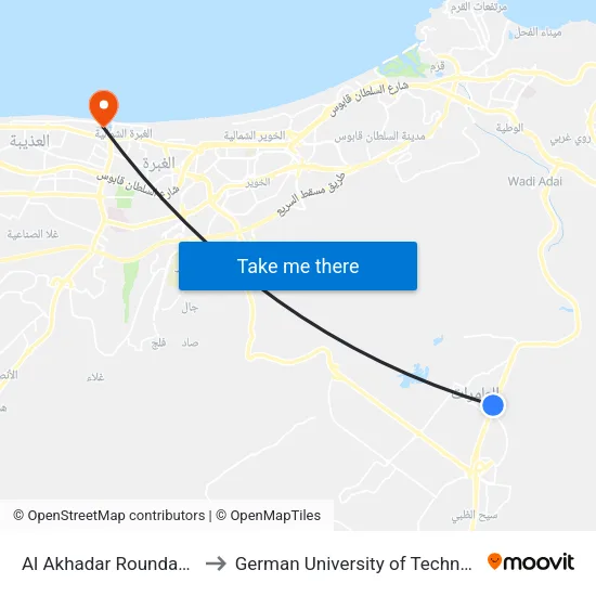 Al Akhadar Roundabout to German University of Technology map