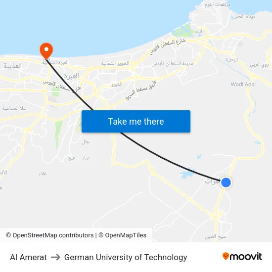 Al Amerat to German University of Technology map
