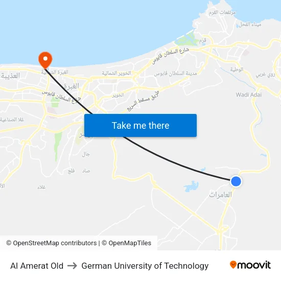 Al Amerat Old to German University of Technology map