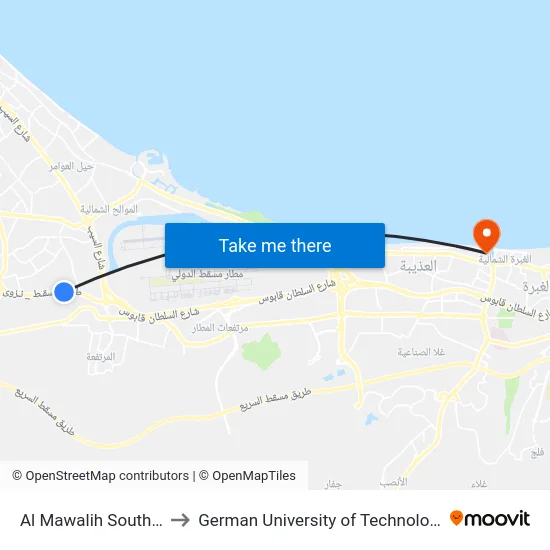 Al Mawalih South B to German University of Technology map