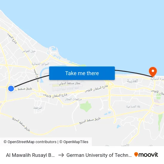 Al Mawalih Rusayl Bridge to German University of Technology map