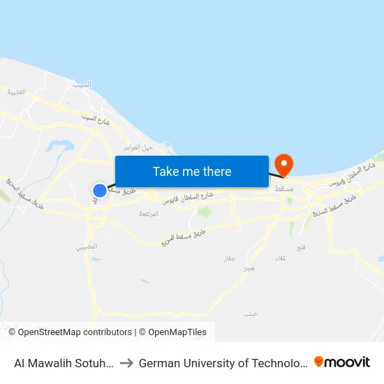Al Mawalih Sotuh D to German University of Technology map