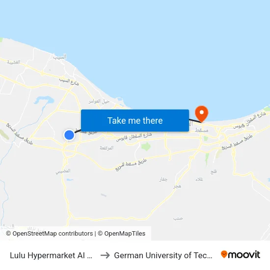 Lulu Hypermarket Al Bander to German University of Technology map