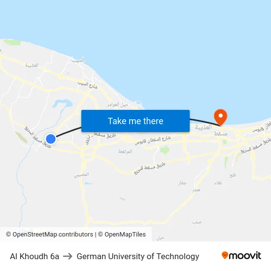 Al Khoudh 6a to German University of Technology map