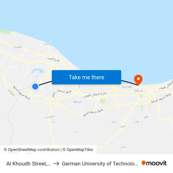 Al Khoudh Street, 6 to German University of Technology map