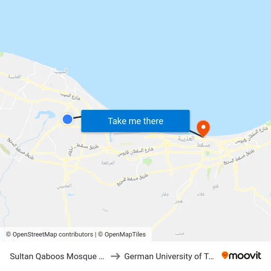 Sultan Qaboos Mosque Al Khoudh to German University of Technology map