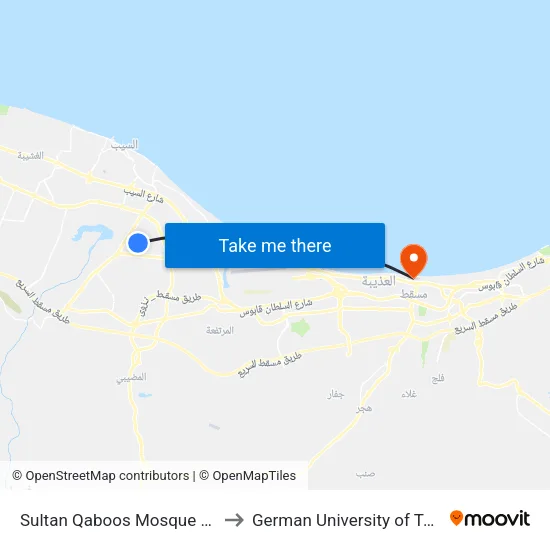 Sultan Qaboos Mosque Al Khoudh to German University of Technology map