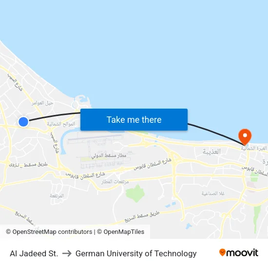 Al Jadeed St. to German University of Technology map