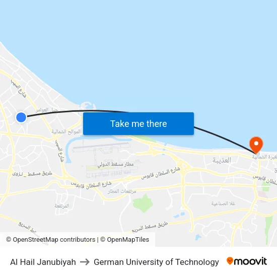 Al Hail Janubiyah to German University of Technology map