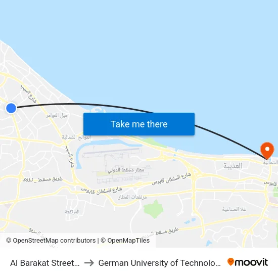 Al Barakat Street 1 to German University of Technology map