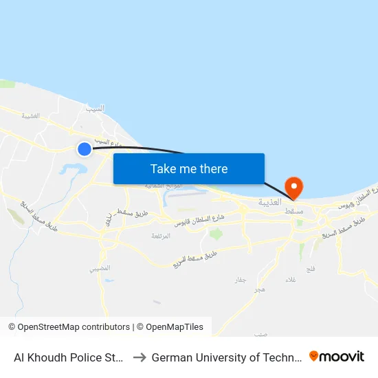 Al Khoudh Police Station to German University of Technology map