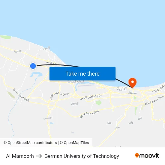 Al Mamoorh to German University of Technology map