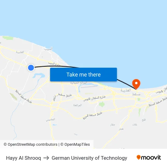 Hayy Al Shrooq to German University of Technology map