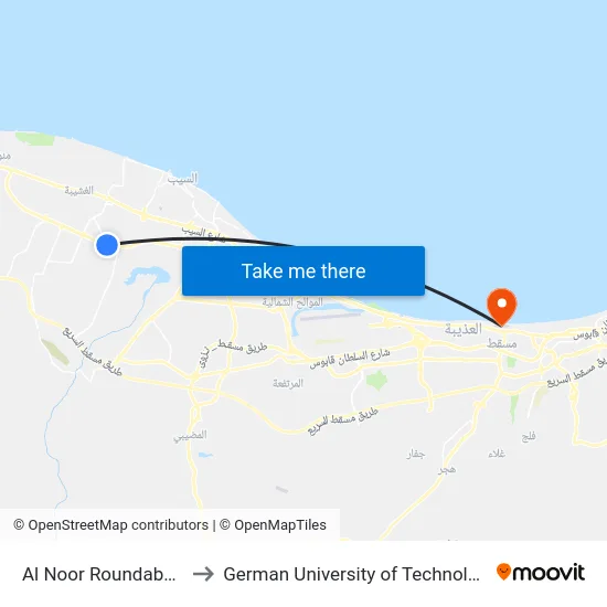 Al Noor Roundabout to German University of Technology map
