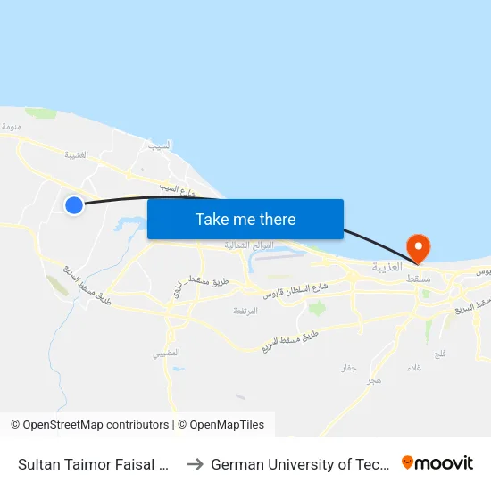 Sultan Taimor Faisal Mosque to German University of Technology map