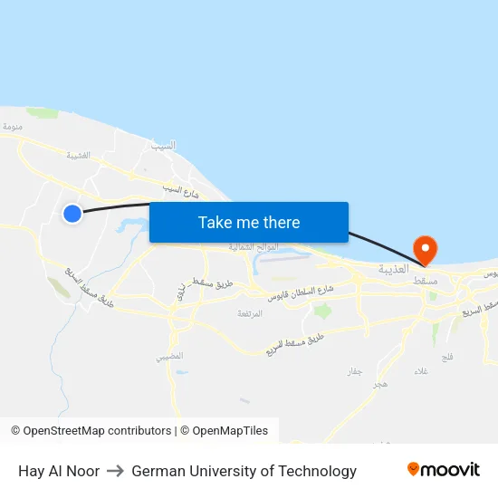 Hay Al Noor to German University of Technology map