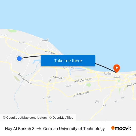 Hay Al Barkah 3 to German University of Technology map