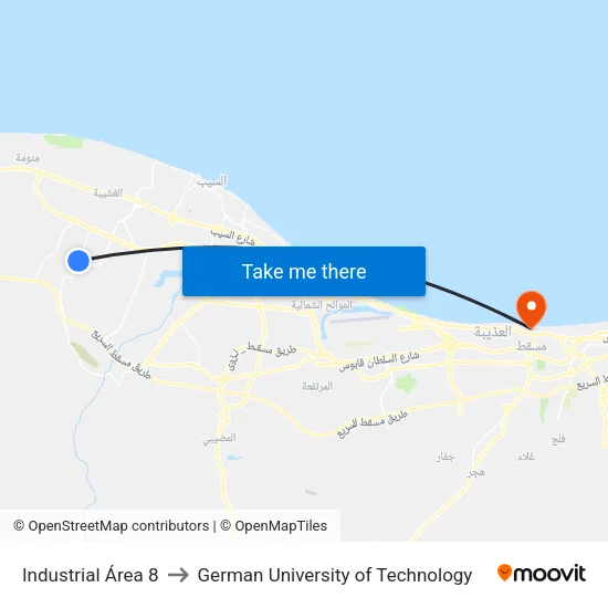 Industrial Area 8 to German University of Technology map