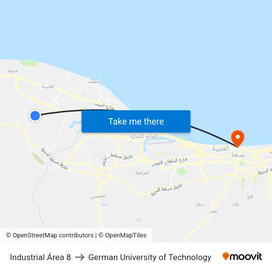 Industrial Área 8 to German University of Technology map