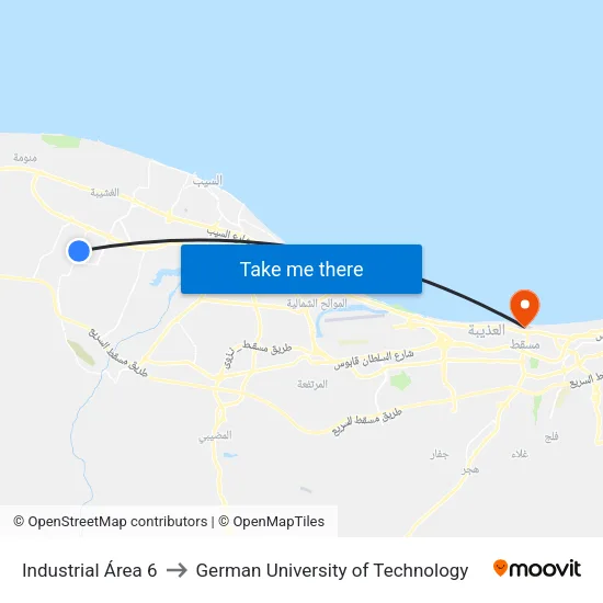 Industrial Área 6 to German University of Technology map