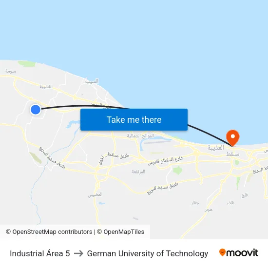 Industrial Area 5 to German University of Technology map