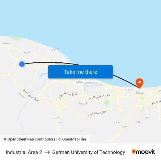 Industrial Area 2 to German University of Technology map