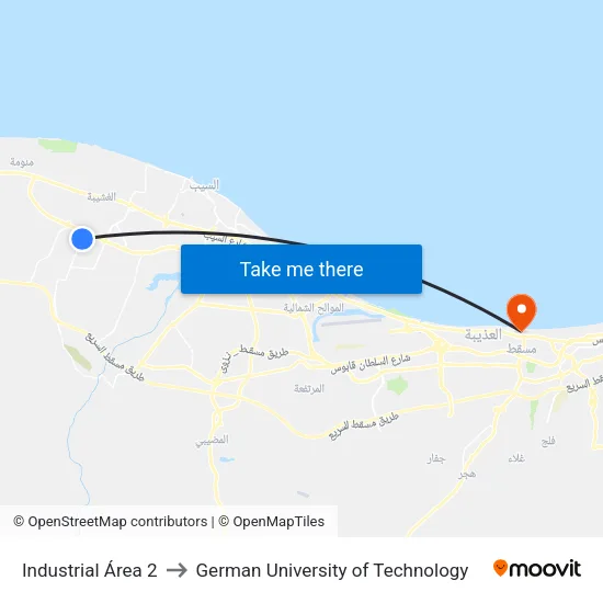 Industrial Área 2 to German University of Technology map