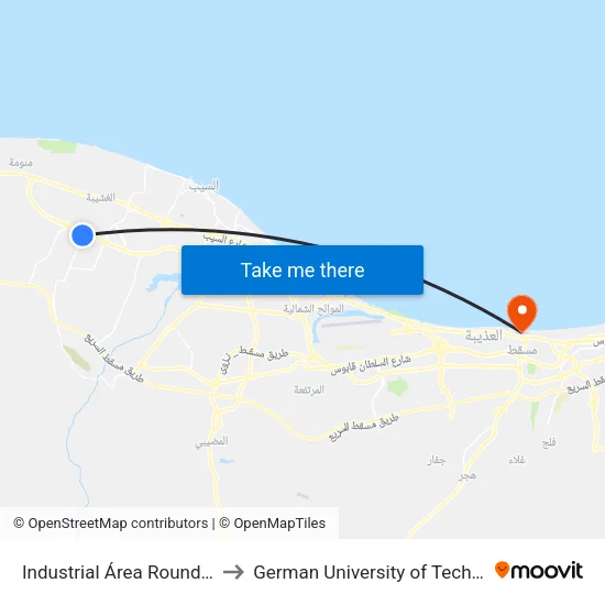 Industrial Área Roundabout to German University of Technology map