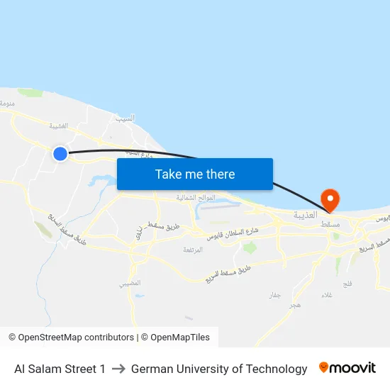 Al Salam Street 1 to German University of Technology map