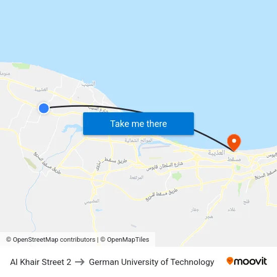Al Khair Street 2 to German University of Technology map