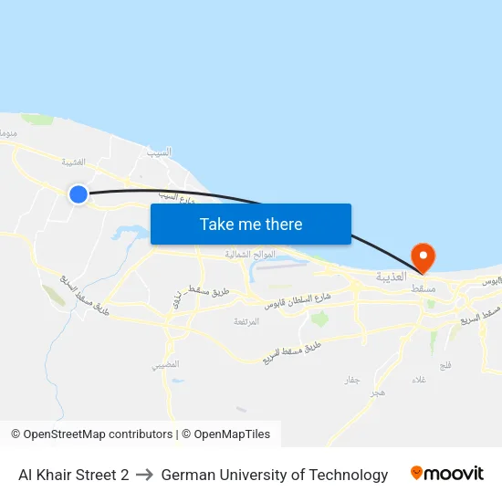 Al Khair Street 2 to German University of Technology map