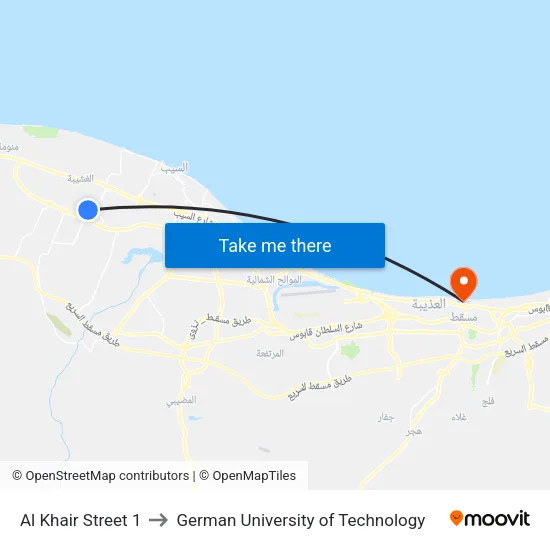 Al Khair Street 1 to German University of Technology map