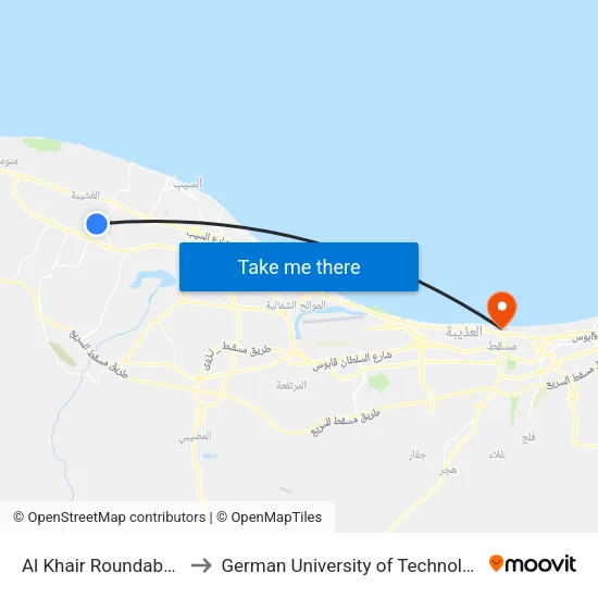Al Khair Roundabout to German University of Technology map