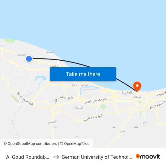 Al Goud Roundabout to German University of Technology map