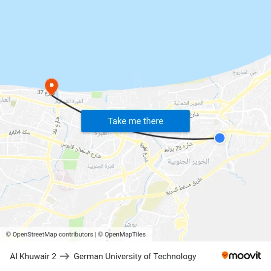 Al Khuwair 2 to German University of Technology map