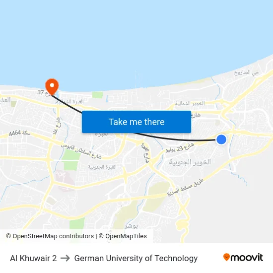 Al Khuwair 2 to German University of Technology map