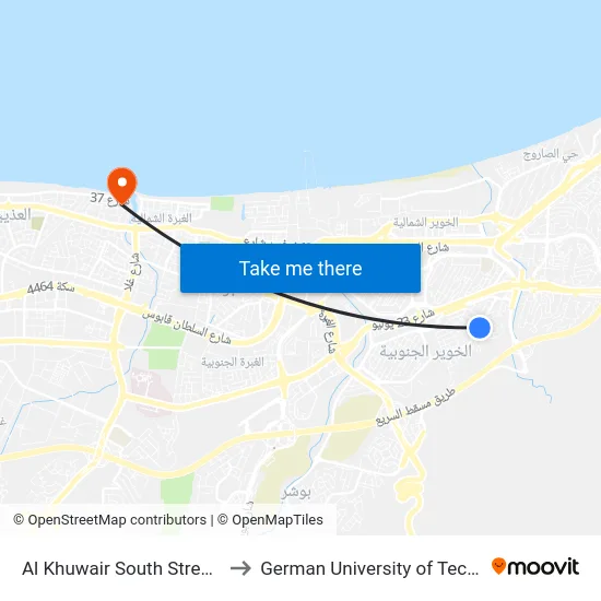 Al Khuwair South Street, 1222 to German University of Technology map