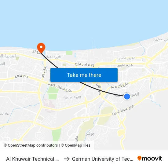 Al Khuwair Technical College to German University of Technology map